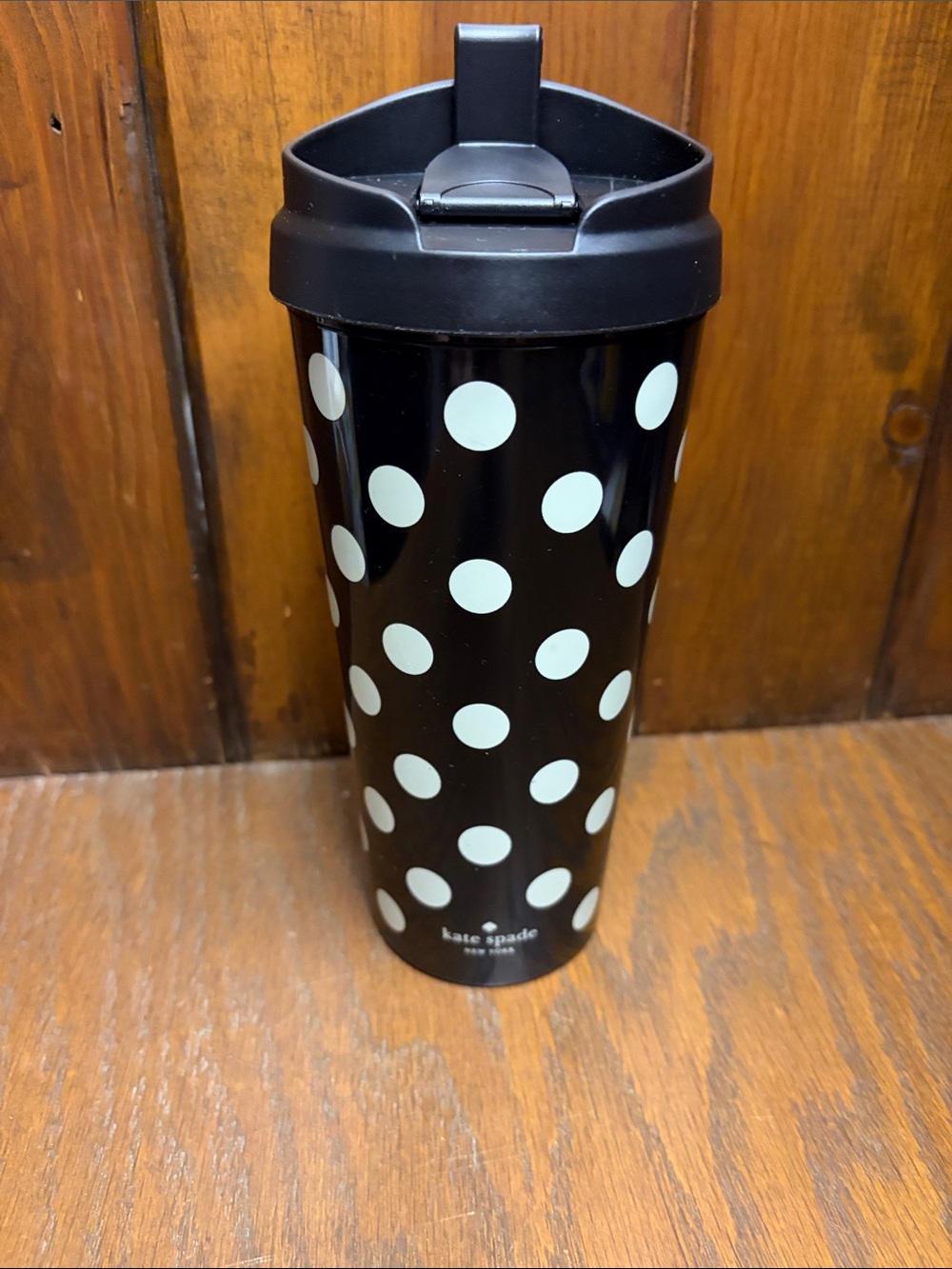 kate spade Black Tumbler with White Polka Dots
